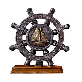 Hosoncovy Resin Ship Rudder Figurines Boat Rudder Ship Steering Wheel Retro Ornament Ship Wheel Decor Table Crafts Mediterranean Table Decoration for Home Decor Office Decor (Yellow)