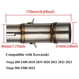 Motorcycle Exhaust Mid Pipe, Exhaust Muffler Adapter Connect Pipe with Clamps Compatible with Kawasaki Ninja 400 Z400 2018 2019 2020 2021 2022 2023 Ninja 500 Z500 2024