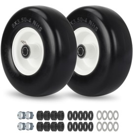 GICOOL 9x3.50-4 Flat Free Lawn Mower Tire and Wheel, Smooth Tread Tire for Zero Turn Mowers, Bearing Bore 3/4" & 5/8", Centered Hub Length 3.5"-4"-4.5"-5", 2 PCS