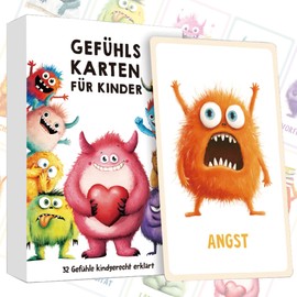 Children's Emotion Cards 32 Emotion Monster Set - Educationally Tested for Self-Regulation & Nursery / Primary School Social Emotional Development Including Explanatory Texts + Robust School Gift