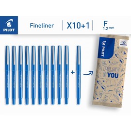 PILOT - Set di 10 +1 Omaggio Fineliner - Penne a Feltro - Punta Fine con Inchiostro Liquido - Tratto Scorrevole - Asciugatura Rapida - Blu - Punta Media