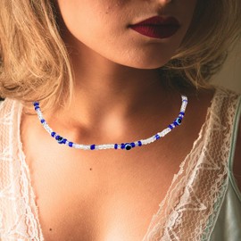 Evil Eye Beaded Necklace Adjustable Summer Pearl Choker Jewelry Women Men