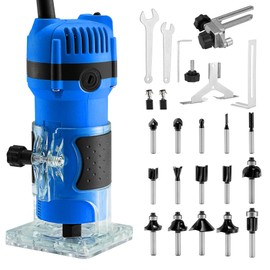 SILVEL Wood Router, 800W Wood Routers for Woodworking, 6.5Amp 1.25HP Hand Wood Router Tool, 30000R/MIN Compact Edge Trimmer with 15 1/4" Router Bit Set, Blue