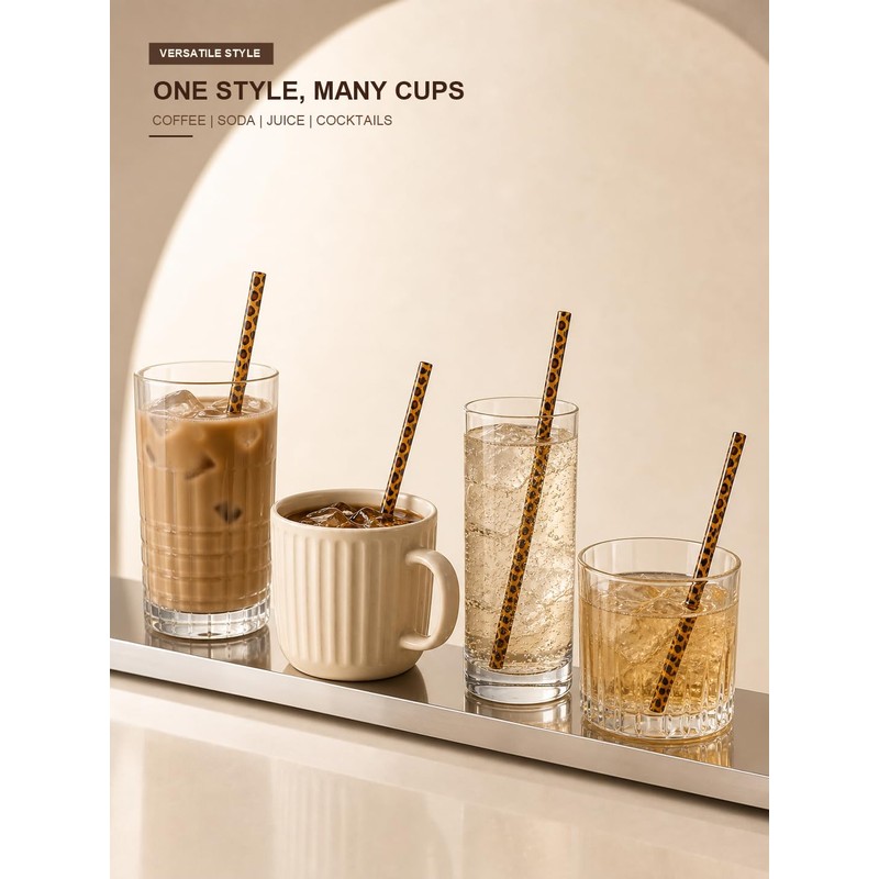 Fanquility 10Pcs Reusable Leopard Straws Cute Cheetah Print Straws