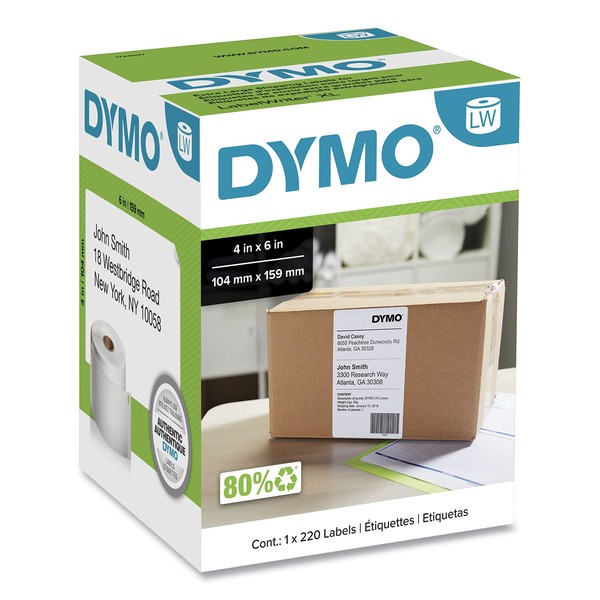 Dymo Corporation Products - Shipping Labels, Large, 4"x6", 220/RL, White - Sold as 1 RL - Roll of large shipping labels is designed for use with Dymo LabelWriter 4XL.