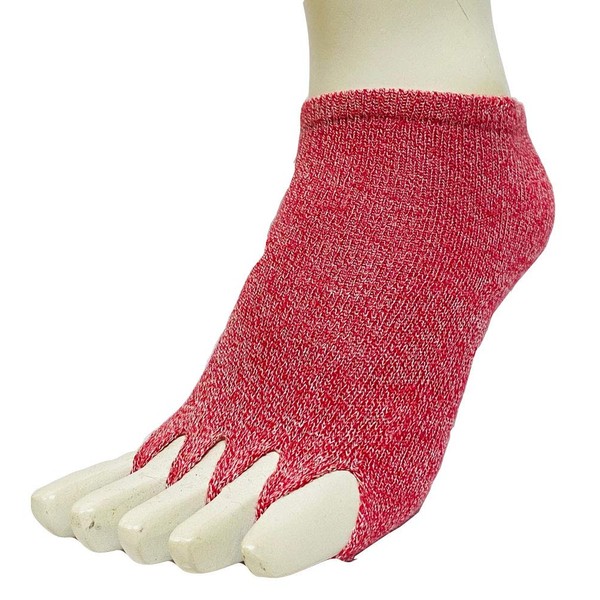 Luboc Cool Bamboo Fingerless Health Socks, 4 Sizes, 8 Colors, Made in Japan, red