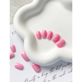 Press on Nails Short Pink Fake Nails Full Cover with Glossy Light Pink Extra Short False Nails Artificial Acrylic Nails with Designs for Women Girls 24 Pcs