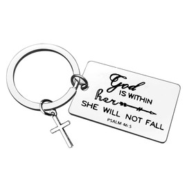 Religious Christian Keychain God Is Within Her She Will Not Fall Keychain Inspirational Bible Verse Gift Keychain Christian Religious Jewelry Gift for Birthday Graduation Baptism for Women Girls