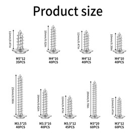 Pack of 400 Self Tapping Screws Flat Head Screws M3/M3.5/M4/M5 Self-Tapping Screws with Washer Head, Cross Head Wood Screws Assortment with Washer (Pack of 400)