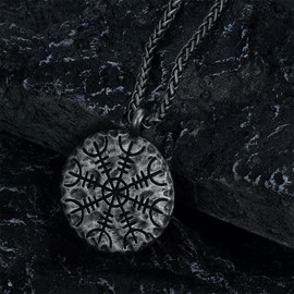 Auriselle Men's Necklace Compass Pendant Vintage Viking Chain Necklace Retro Gothic Runes Pendant Jewellery Gifts for Men Boys Father Length 60 cm, Metal, No Gemstone