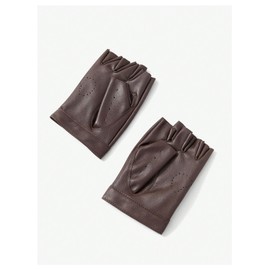 MakeMeChic Women's Heart Hollow Out Fingerless Gloves PU Leather Vintage Winter Gloves Brown One-Size