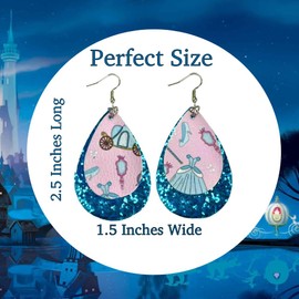 Princesss Themed Teardrop Earrings, Pink and Blue Glitter, Fairy Tale Design for Women/Adults. Cinderalla Style Drop and Dangle Earrings, Large, Acrylic, No Gemstone