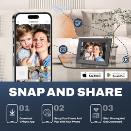 8 inch Digital Picture Frame, 1280x800 HD IPS WiFi Digital Photo Frame, 16GB Storage, Instantly Share Photo/Video via Apps/Email, USB/Mirco SD, Black