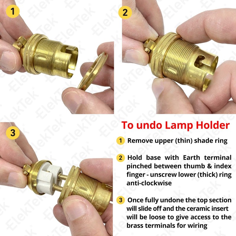 ElekTek Unswitched Lamp Holder B22 BC Bayonet Cap with Shade