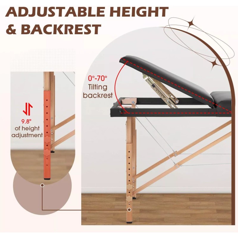 BestMassage Massage Table Massage Bed 3 Fold Portable Massage Table