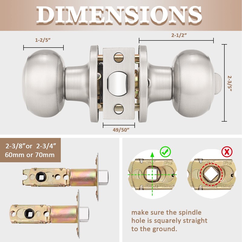 Probrico (5 Pack) Satin Nickel Round Entry Door Knobs Keyed