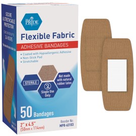 MED PRIDE Sterile Hypoallergenic Fabric Adhesive Bandages, Latex Free, Individually Wrapped, Flexible and Breathable (2” x 4.5'' - 50 Count)