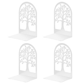 Metal Book Ends 2 Pairs, MSDADA Desk Bookends Heavy Duty, Book Ends Holder for Shelves, Bookends for Office&School, Book Shelf Holder Home Decorative, Bookend Supports, Book Stoppers(White)