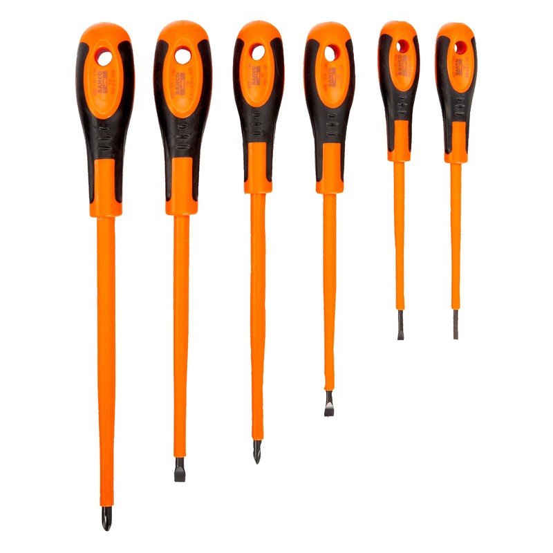 Bahco 620-6 Slotted/Ph Insulated Screwdriver Set, Multi-Colour, 6-Piece