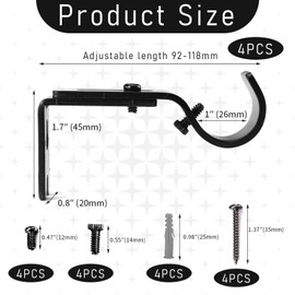 vcsjw Gardinenstangen Halterung,4 Stück Gardinenstangenhalter Verstellbare,Metall Gardinenstange Halterun,Gardinenstangen Wandhalterung mit Schrauben für Gardinenstangen (Schwarz)