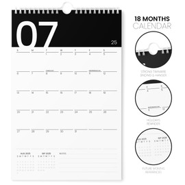 Karto Wall Calendar 2025-2026 - Vertical 11x17 inch July 2025 to December 2026 - Boost Your Productivity and Easy Planning with the Aesthetic Monthly Calendar - Modern Black