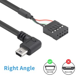 Duttek Mini USB to Motherboard Cable, USB Header to Mini USB, 90 Degree Right Angled Mini USB Male to 9 Pin Motherboard Female Adapter Dupont Extended Cable1.5FT/50CM