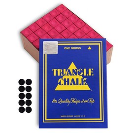 Triangle Billiard Pool Cue Chalk - 1 Gross - 144 pcs - Made in The USA + 10 pcs of Quality Billiard Pool Table Spots (Red)