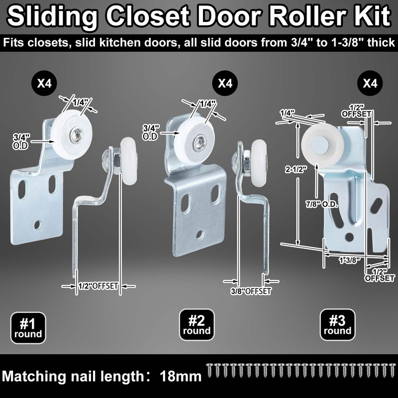 Blulu 12 Pcs Sliding Closet Door Roller Kit Wardrobe Door