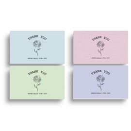 Earth Link Thank You Cards Business Card Size thank you Muted Colors Icy Colors Shabby Scrapbooking Mini Size Message Floral Greeting Flea Market (01.4 Color Mix 50 Sheets)