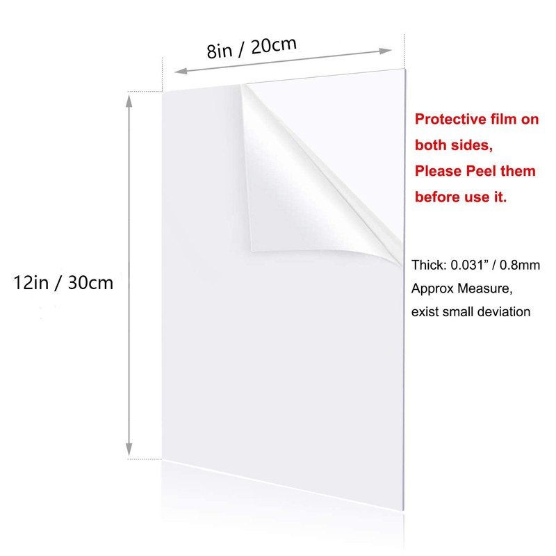 YSTIME 8" x 12" Clear Acrylic Sheet Plexiglass Plastic Sheet
