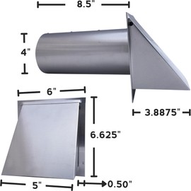 4 Inch Wall Vent Cap - Painted White Steel with Damper & Screen - Heavy Duty Hooded Metal Caps for Exterior Side Wall Exhaust - Spring Loaded Backdraft Damper by Vent Works