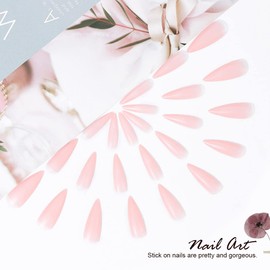 Vatocu Stiletto 24 Pieces Matte Pure Pink False Nails Long Solid Nails Press On Acrylic Nails Glue On for Women Girls