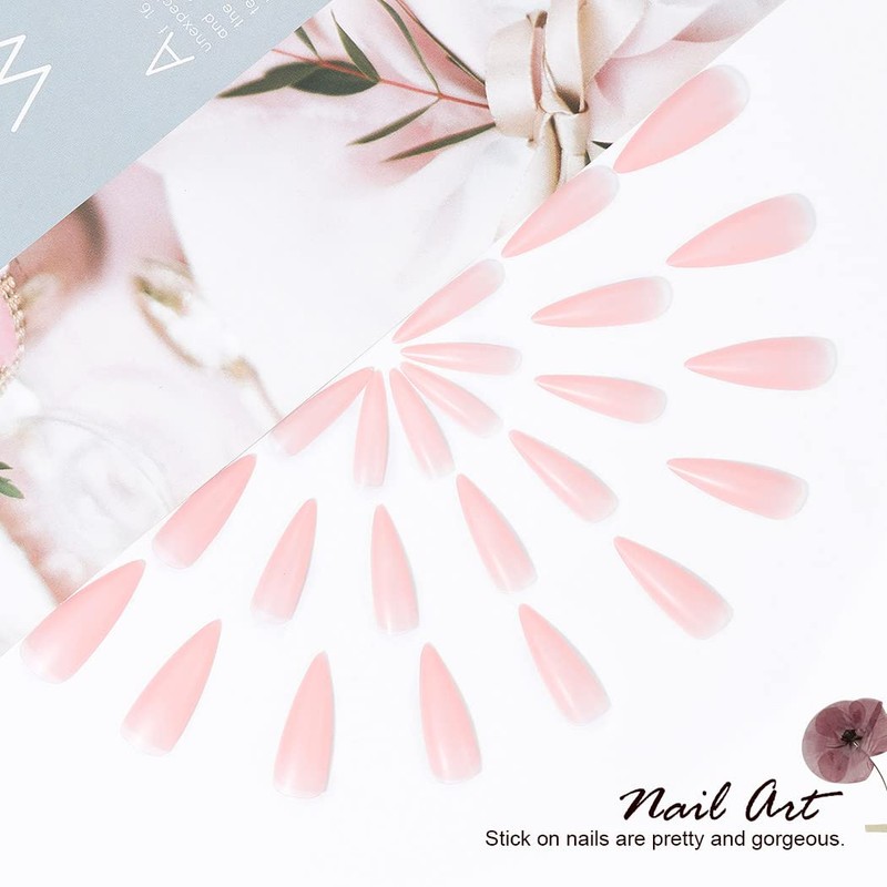 Vatocu Stiletto 24 Pieces Matte Pure Pink False Nails Long