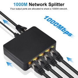 Poyiccot RJ45 Ethernet Splitter 1000mbps, High Speed Ethernet Splitter 1 to 4, Gigabit RJ45 Network Adapter with USB Power Cable for Cat5, Cat6, Cat7 [4 Devices Simultaneous Networking]