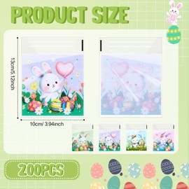 Fullhawl 200Pcs Easter Cellophane Treat Bags 5 x 4 Inches Clear Resealable Cookie Gift Bags with Adhesive Closure for Packaging Candies, Goodie, Snacks, Easter Gift Giving Party Supplies (Bunny)