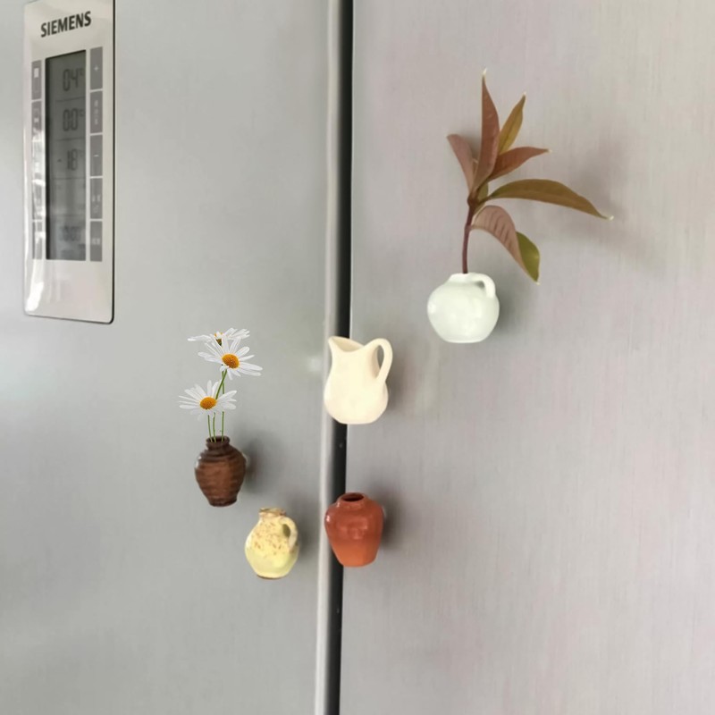 Mini Vase Magnets for Fridge 8 PCS,Small 3D Flower Plant