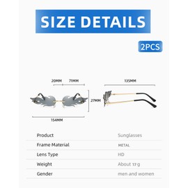 ZAMXHUG Flame Sunglasses - 2 Pieces Flame Glasses, Funny Sunglasses, Funny Sunglasses, Rave, Fire Sunglasses, Novelty Party Glasses for Masquerade Party Decoration