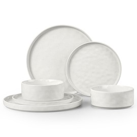LIANYU 6 Piece Stoneware Dinnerware Sets for 2, Kitchen Plates and Bowls Dishes Sets, Speckled Dinner Ware Dishware, Chip and Scratch Resistant, Microwave & Dishwasher Safe, Polar White