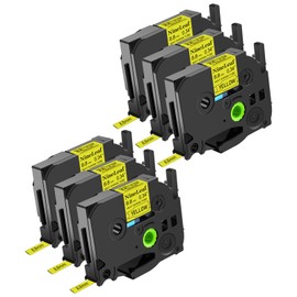 NineLeaf 6PK Compatible for Ptouch HSe-621 HSe621 HS-621 HS621 8.8mm 0.34 Black on Yellow Heat Shrink Tubes for PT-P700 PT-P750W PT-1000BM PT-1010 Label Maker Tapes