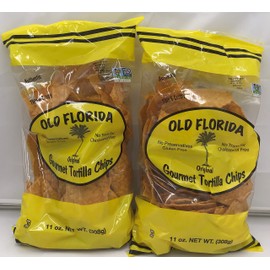 Old Florida Gourmet Original Tortilla Chips, 11 OZ - Pack of TWO (2) - Original Thin & Crispy Non-GMO Recipe