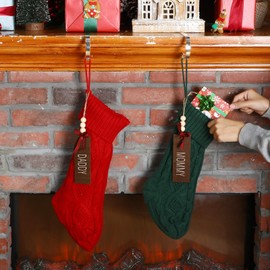 Zubebe 2 Sets Christmas Stockings Xmas Knitted Stockings Kit 18 inch Large Knit Xmas Stocking Metal Stocking Holder and Name Tags with Marker Pen for Family Holiday Xmas Party Fireplace (Red Green)