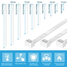 BIBTIM Cable Ties, 300 x 3.6 mm, Pack of 100, Premium Nylon Zip Ties, Multi-Purpose Plastic Ties, Secure Self-Locking Mechanism, for Home, Garden, Office and DIY