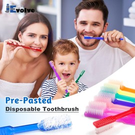 JEVOLVE 100PCs Disposable Toothbrushes Pre-Pasted Toothbrush Individually Wrapped Medium Bristle Single Use Colorful Toothbrushes for Camping, Hotels, Travel, Dental and Work