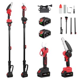 4-in-1 Cordless Pole Saw & Mini Chainsaw & Pruning Shear, Electric Pole Saw with 2 x 21V 4000mAh Batteries, 6-Inch Cutting with Angle Adjustable, 13.7-Foot MAX Pole Chainsaw for Tree Trimming