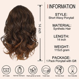 AISI BEAUTY Brown Curly Ponytail Extension, Dark Brown with Brown Ends