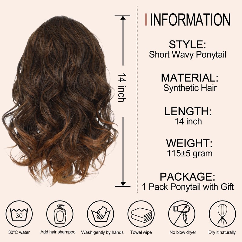AISI BEAUTY Brown Curly Ponytail Extension, Dark Brown with Brown