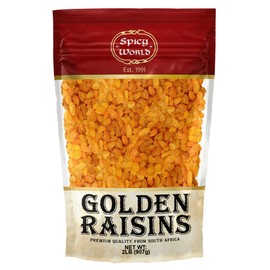 Spicy World Golden Raisins 2 LB Bulk Bag - Sweet & Seedless Sultanas from South Africa | | Perfectly Dried for Natural Sweetness | Ideal Dried Fruit Snack | For Baking & More | No Added Sugar