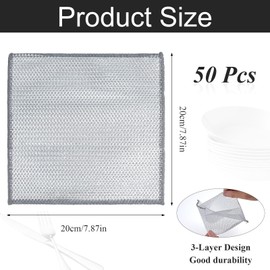 Akamino 50 Pcs Double Wet and Dry Wire Dishcloth, Multipurpose Stainless Steel Wire Dishwashing Rags, Double Layer Metal Kitchen Cleaning Pads for Cookware, Sinks, Dishes, Stove Tops-Non-Scratch