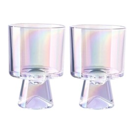 Boxonly Iridescent Lead-Free Glass Beverage Cups 230ml - Stylish High-Stem Design for Juice, Coffee, and Desserts | Set of 2 Vibrant Handcrafted Glasses