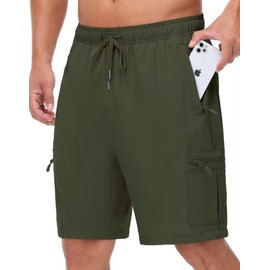 FUWODE Mens Lightweight Hiking Cargo Shorts for Summer Athletic Casual Sports Outdoor Zipper Pockets Elastic Waist Quick Dry